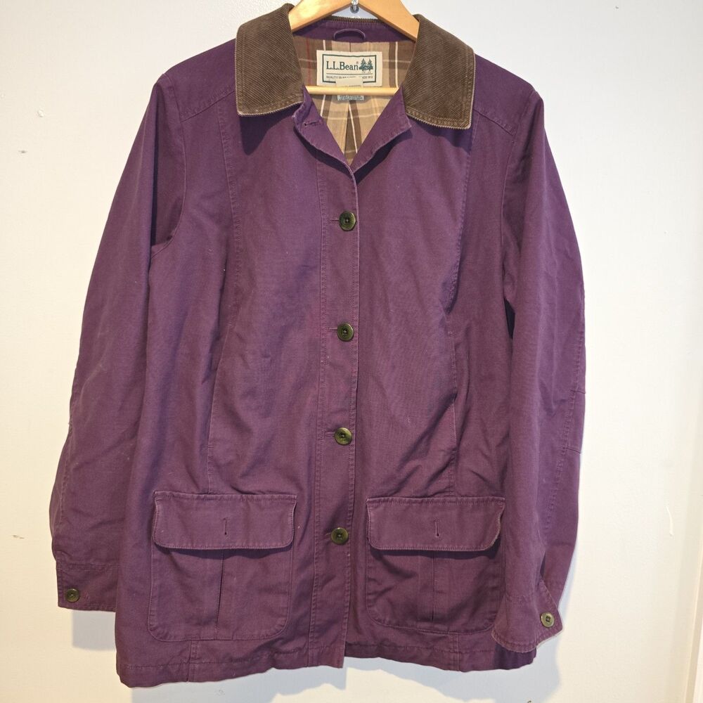 LL BEAN flannel lined canvas field coat Purple chore work jacket Medium